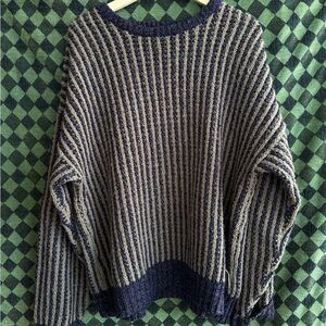Classic Navy and Beige Striped Crewneck Sweater